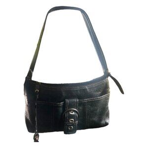Etienne Aigner Vintage Black Leather Handbag Equestrian Inspired Brass Hangtag